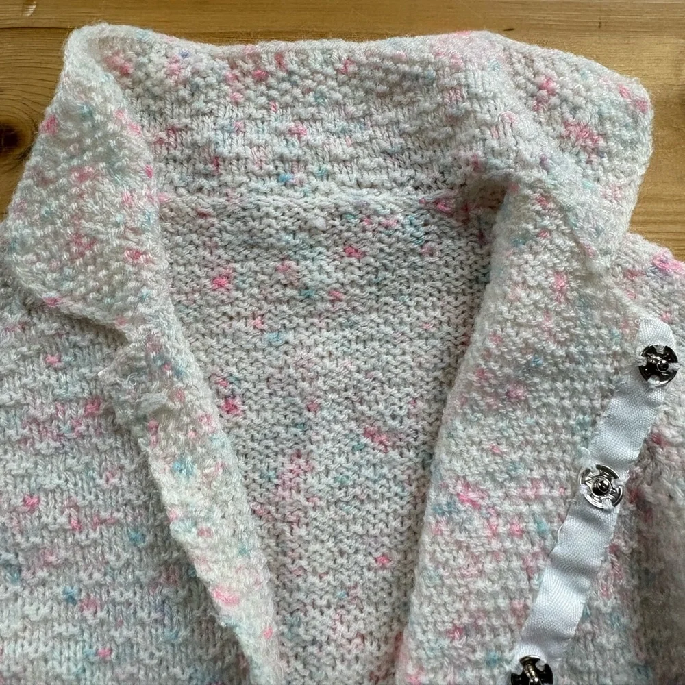 Baby Pastel Pink Blue White Knit Cardigan 6-9M Hidden Snap Button Placket EUC